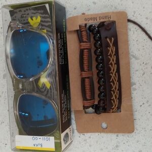 X-ISLE Blue Lens Sunglasses With Clear Frame 😎 and 4 Pc. Bracelet Set